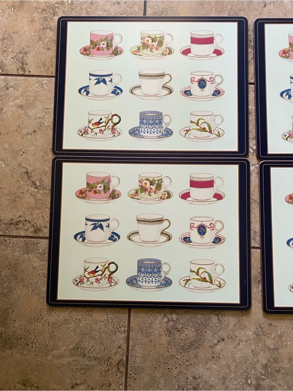 Pimpernel Made in England 4 Cork Floral Teacup Placemats 16x12 English Country